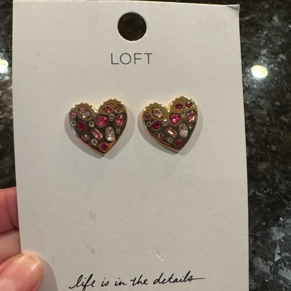 LOFT Heart Earrings with Pink and Gold Accents